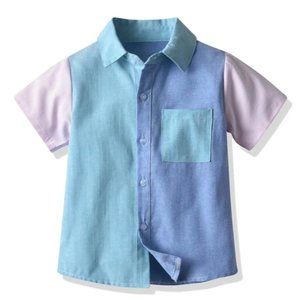 Color Block Collar Button Up Shirt